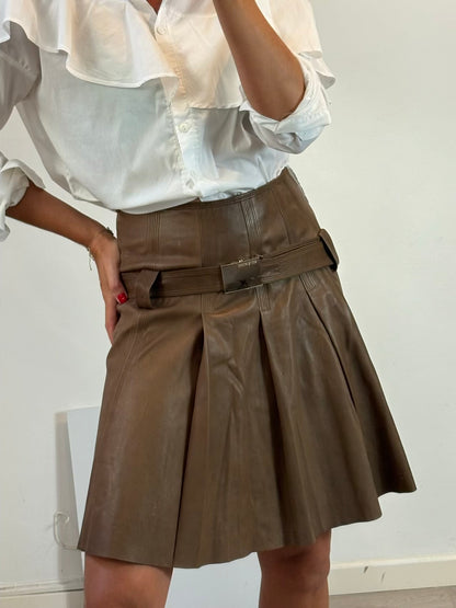 BIMBA Y LOLA. Falda midi piel costuras