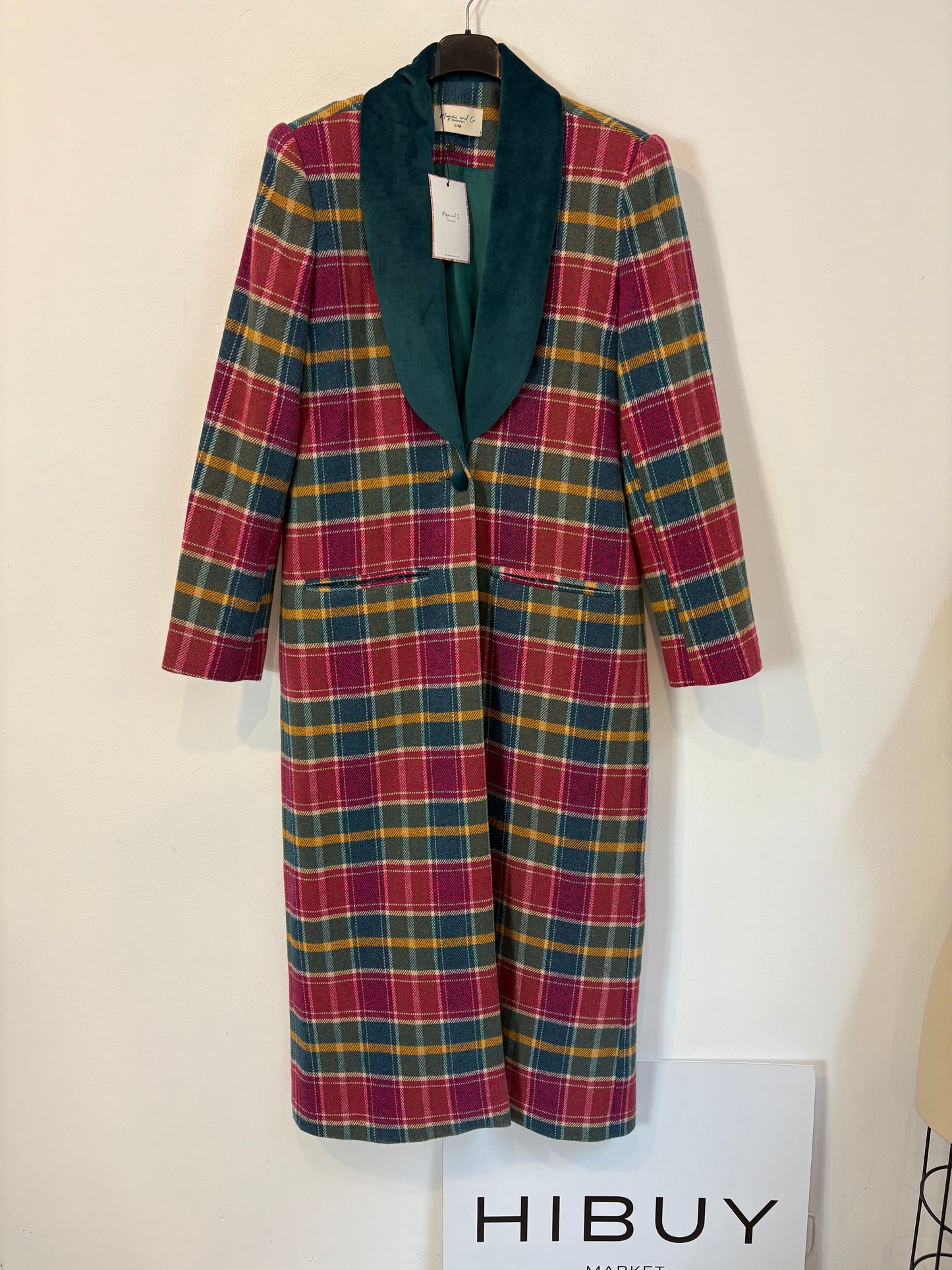 MAQUIS & CO. Abrigo largo cuadros solapa terciopelo