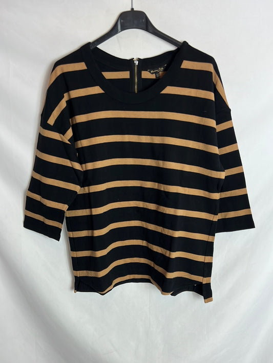 MASSIMO DUTTI. Top algodón  rayas cambio. T M