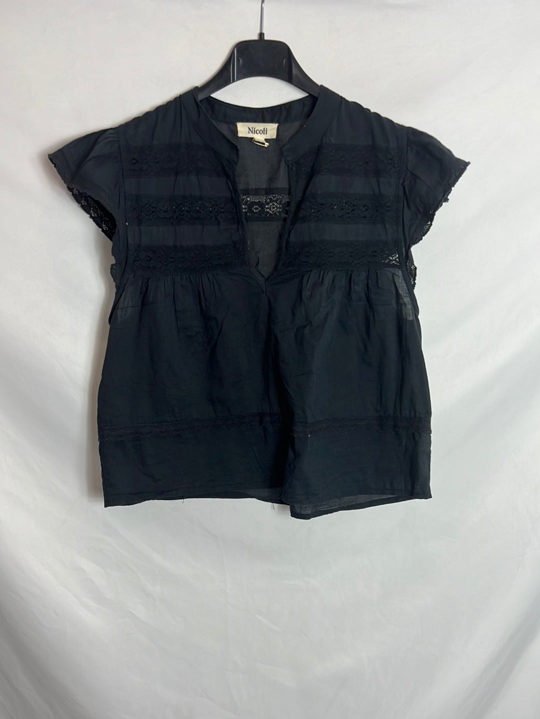 NICOLi. Blusa azul encaje. T S