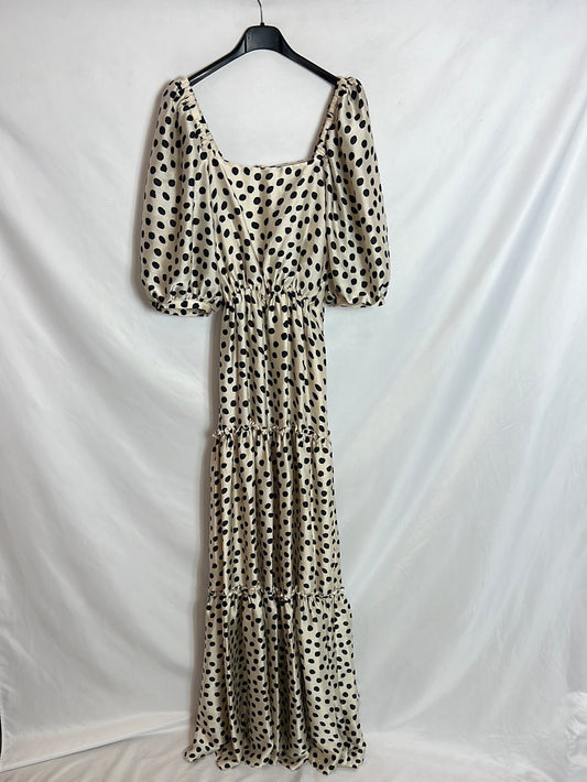 MANGO. Long beige polka dot dress. Size XS