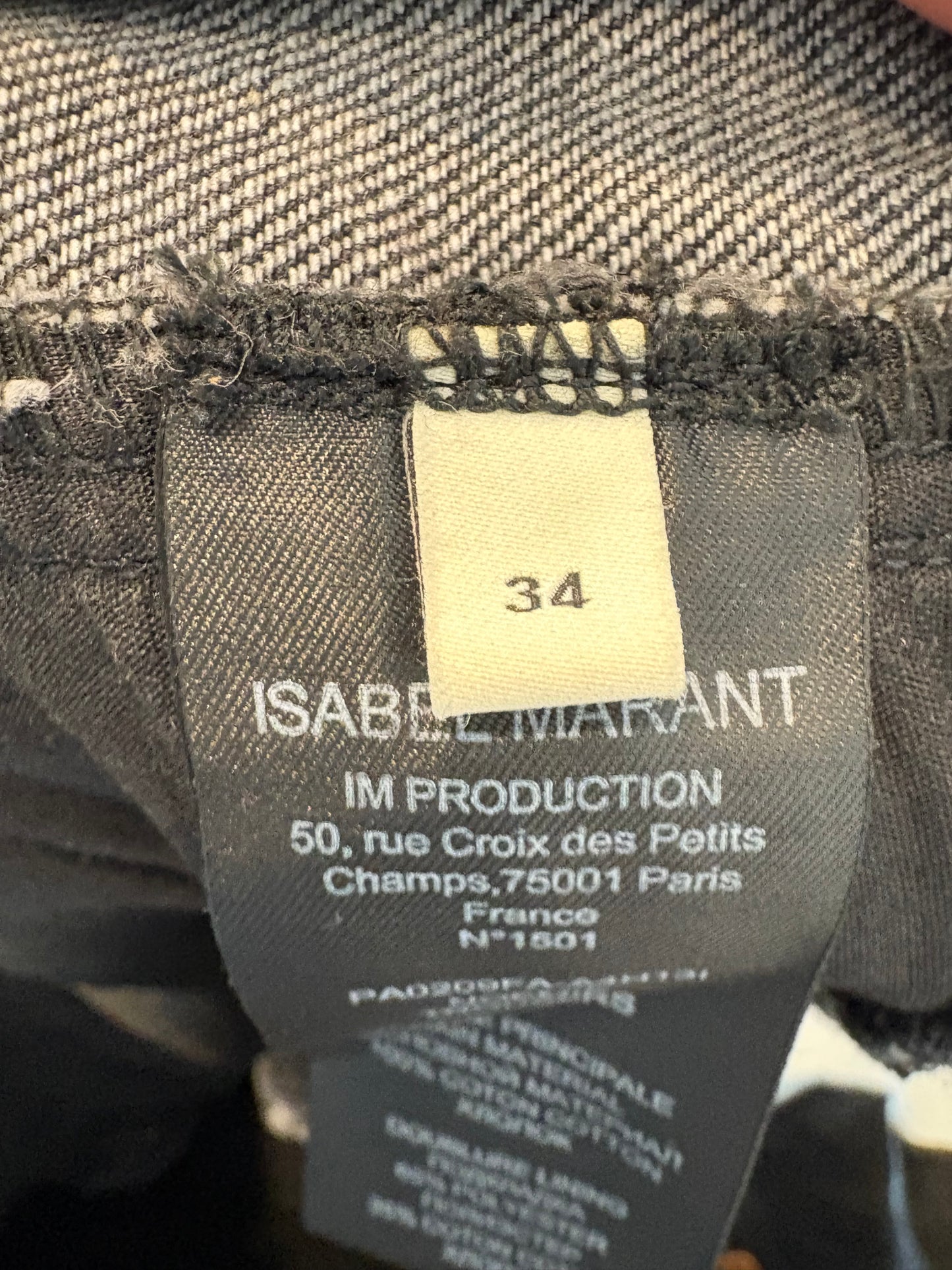 ISABEL MARANT . Denim gris abotonado cintura alta. T 34