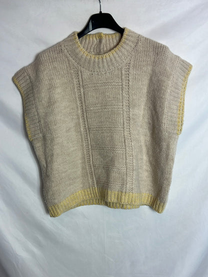 SESSUN. Sleeveless two-tone wool sweater. T.S.