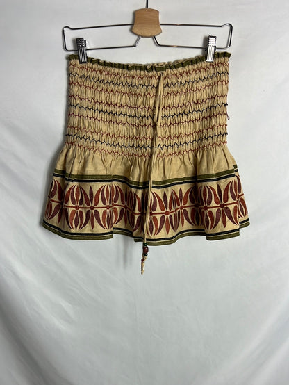 ZARA. Beige embroidered skirt/trousers S.xs