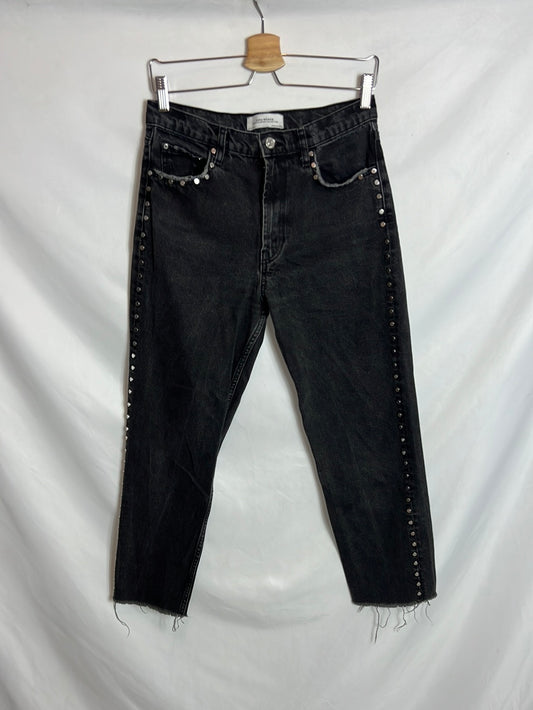 ZARA. Studded black denim. T 36