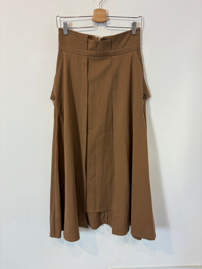 IQ COLLECTION. Falda midi marrón bolsillos