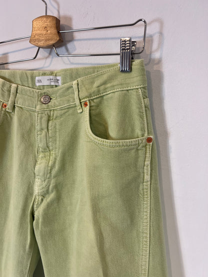ZARA. Light green denim with stitching detail. Size 13-14 years (XS/S)