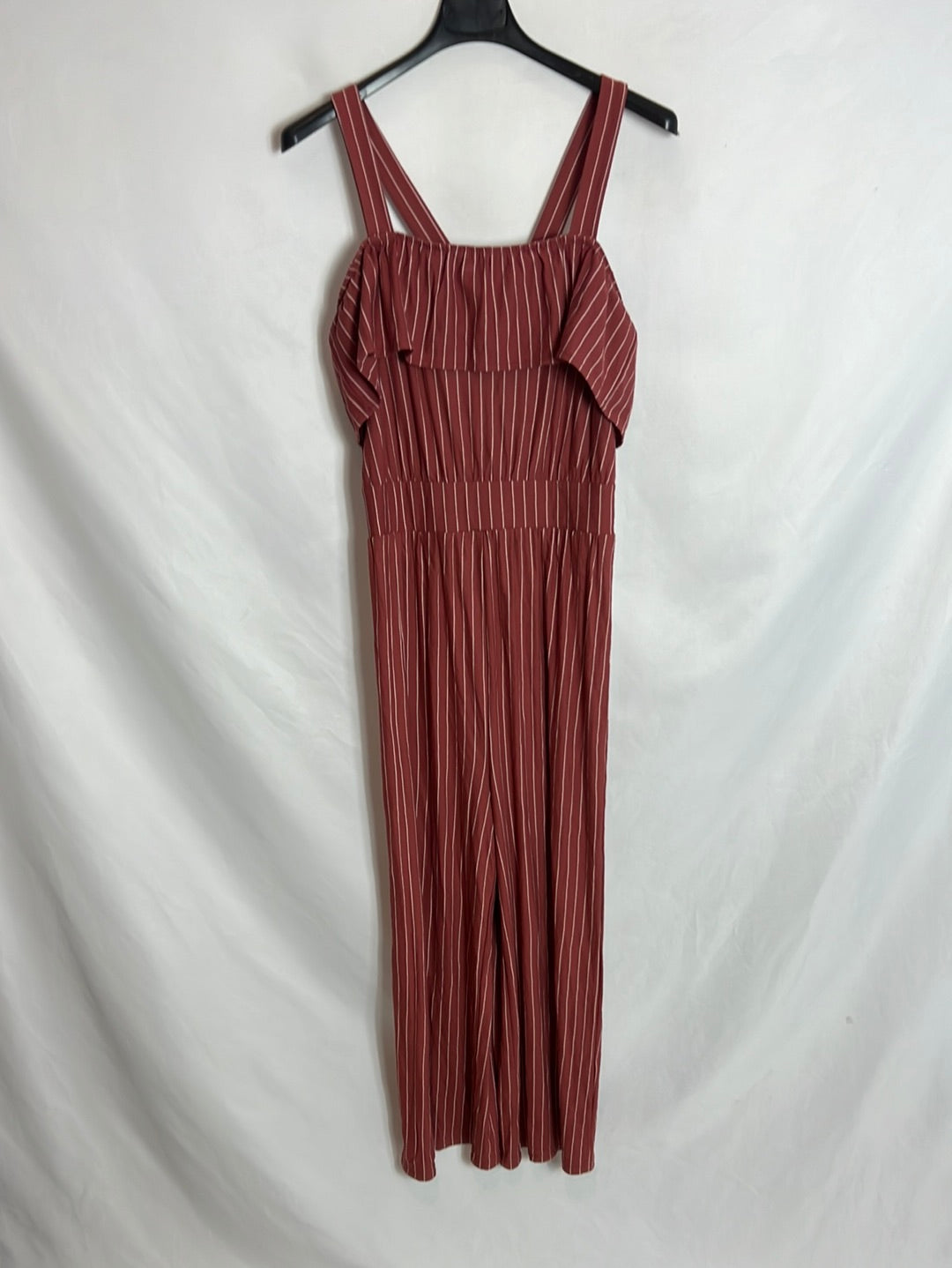 MANGO. Striped midi jumpsuit in rust-colored. TS