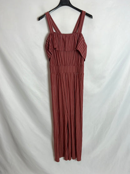 MANGO. Striped midi jumpsuit in rust-colored. TS