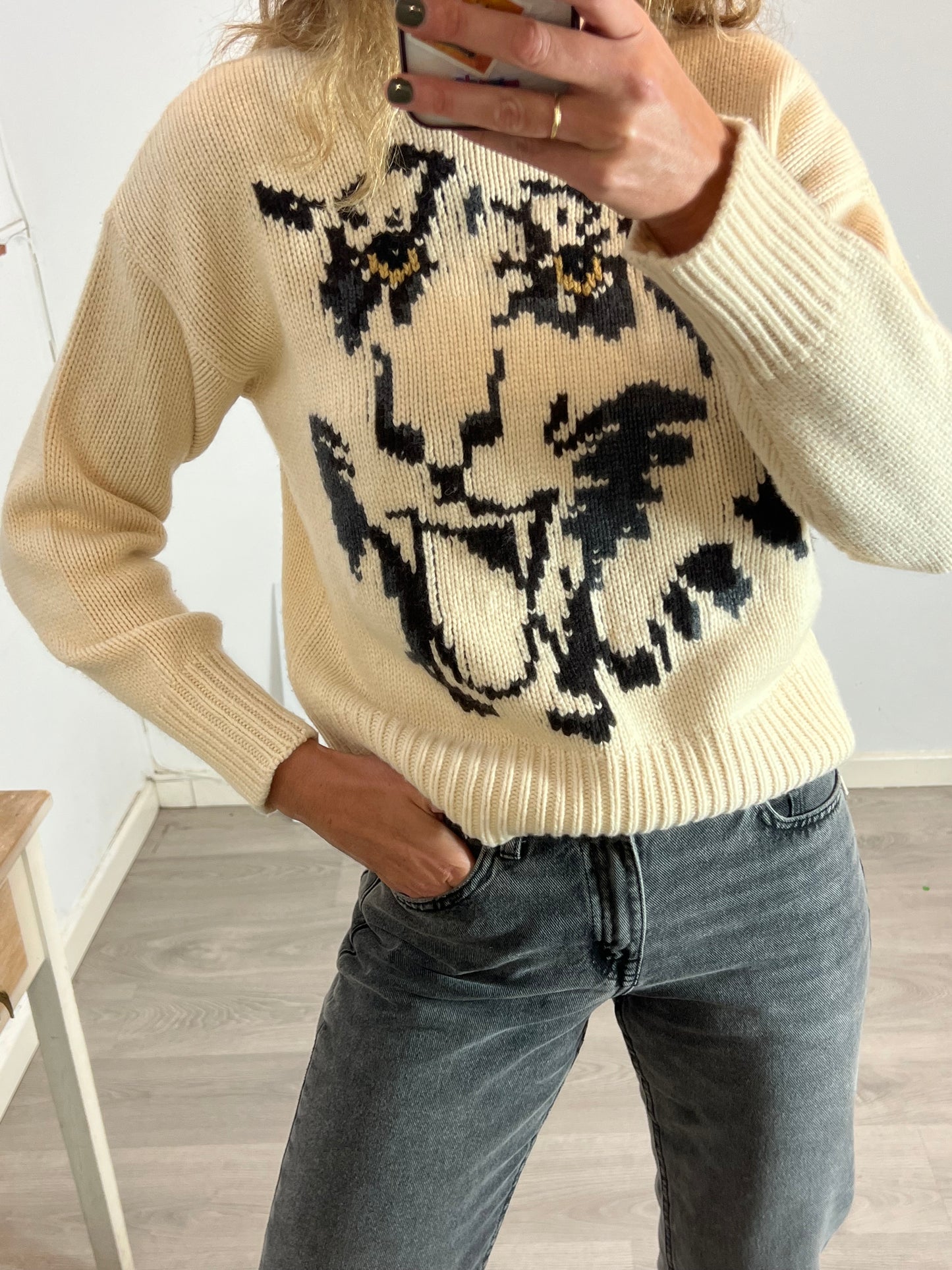 SANDRO. Jersey beige dibujo T.s