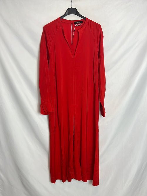 ISABEL MARANT . Vestido midi rojo lana  y seda. T 34