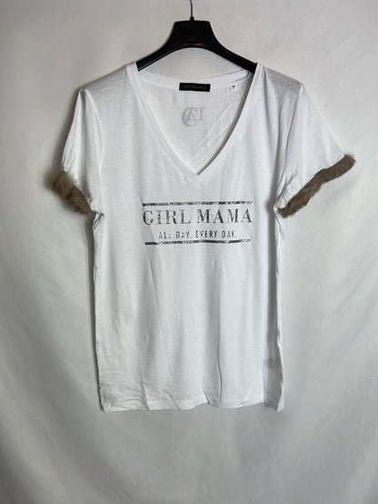 LAST CALL ANNA. Camiseta blanca detalle mangas. T M