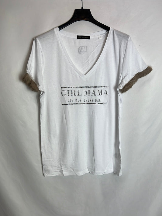 LAST CALL ANNA. Camiseta blanca detalle mangas. T M