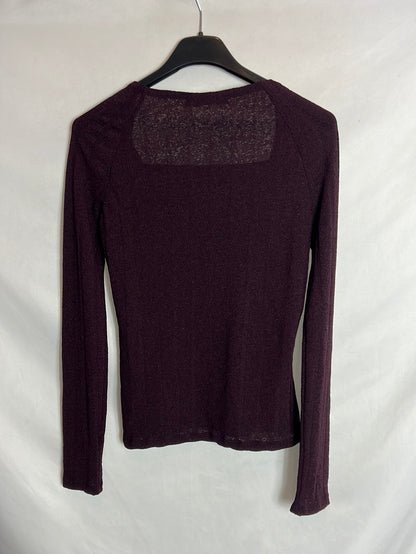 MANGO. Top burdeos canalé T.s