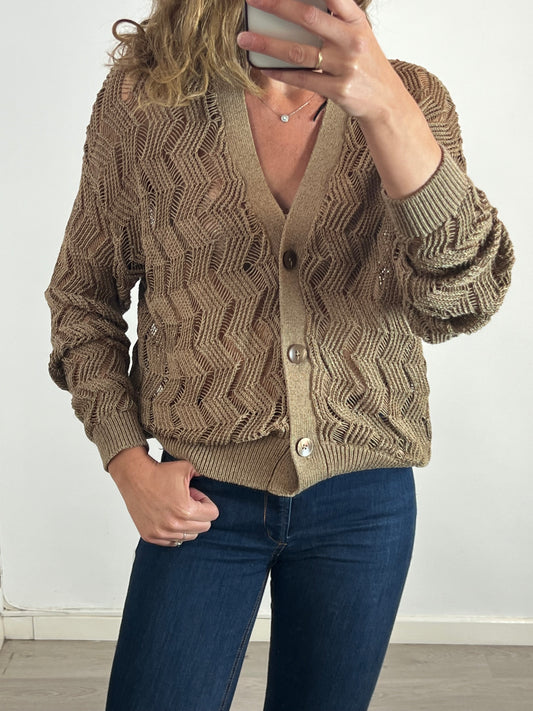 MASSIMO DUTTI. Rebeca beige punto abierto T.m