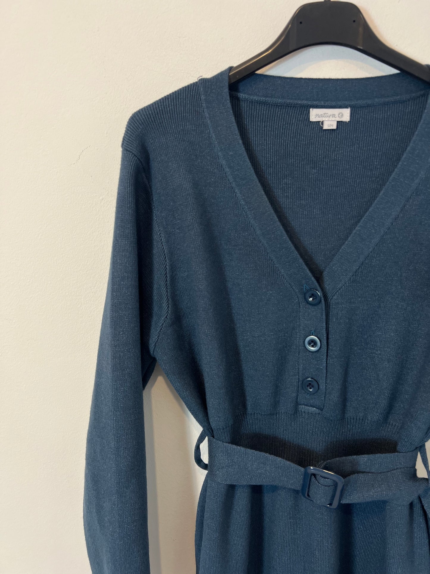NATURA. Vestido midi punto azul. T S/M