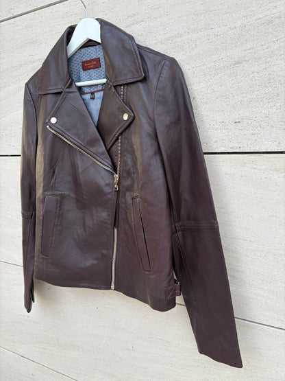 MASSIMO DUTTI. Cazadora burdeos piel
