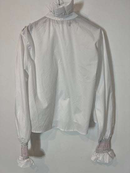 LAGANINI. Blusa blanca volante cuello T.s/m