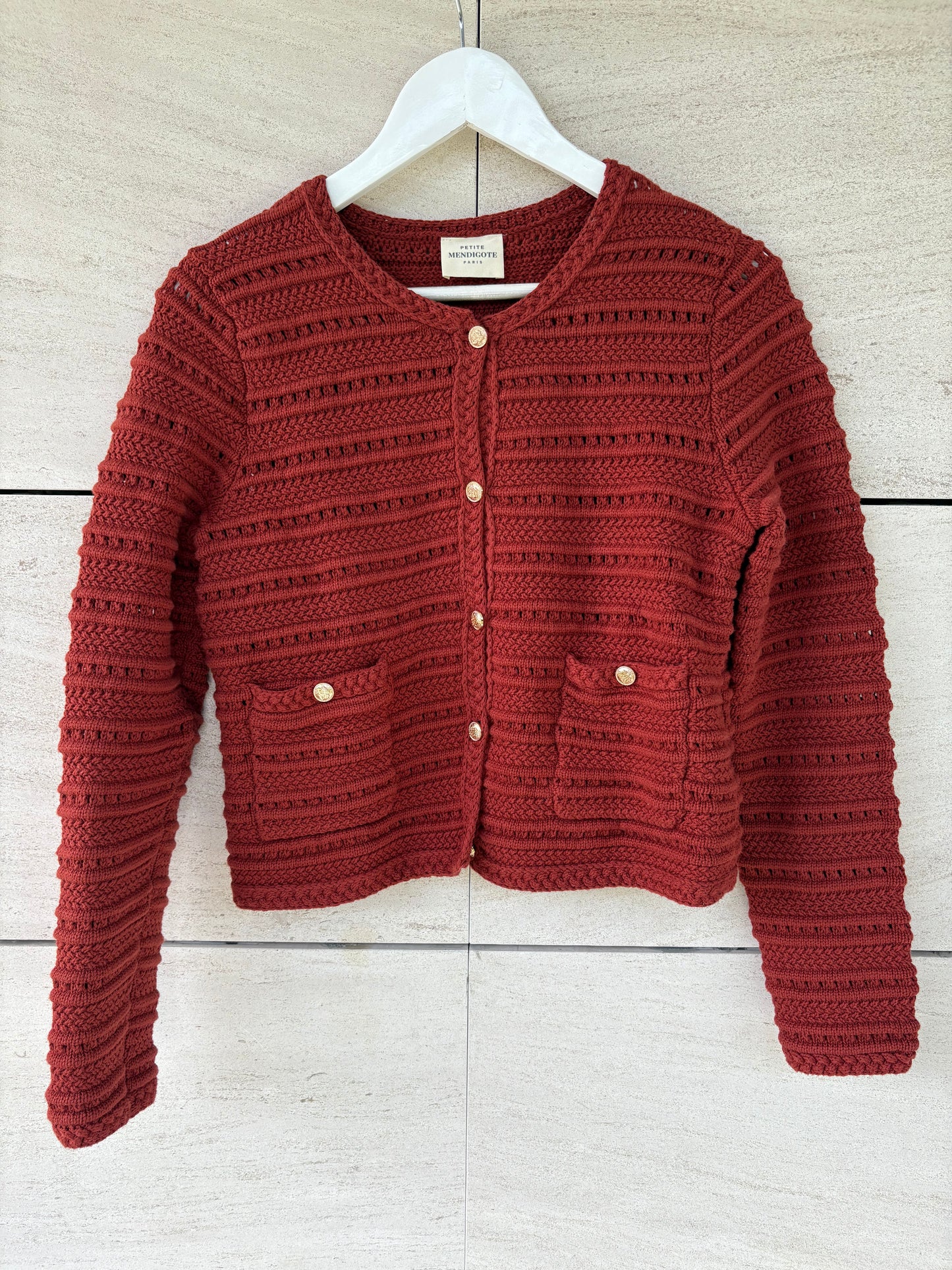 PETITE MENDIGOTE. Chaqueta punto granate