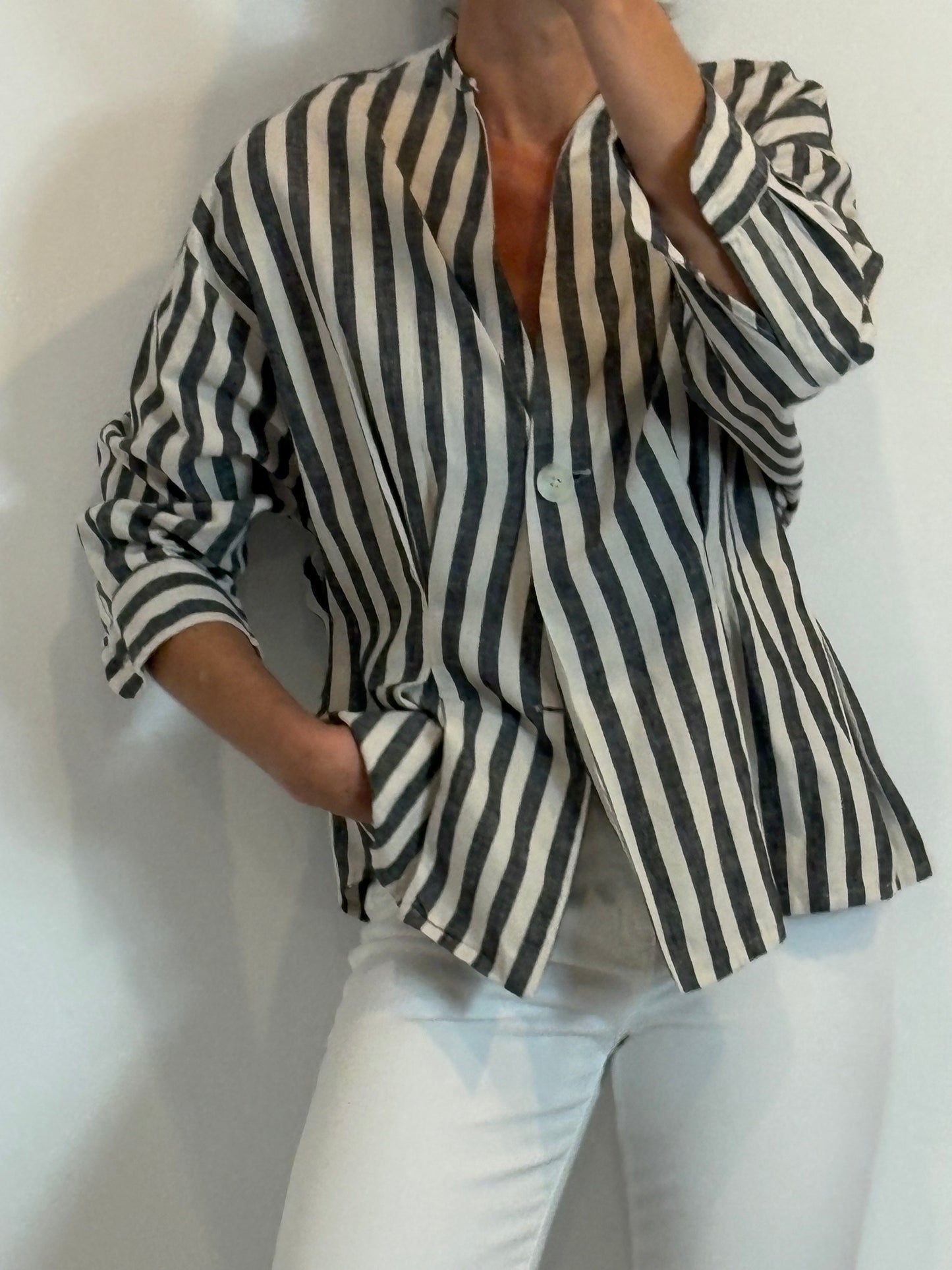 NESINES. Blusa/chaqueta rayas lino y algodón