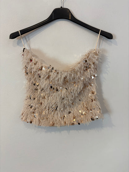 ZARA. Top textura y lentejuelas beige