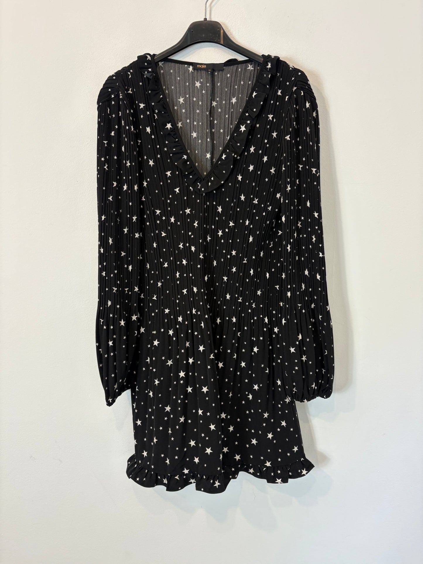 MAJE. Short black dress with stars, size 36