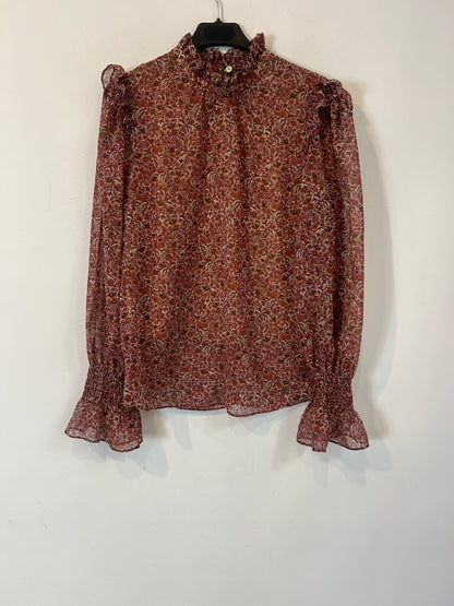 PEDRO DEL HIERRO. Blusa fluida flores burdeos T.s