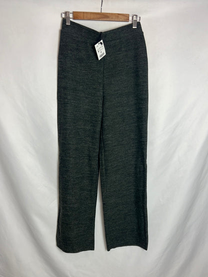 ZARA. Pantalón punto gris jaspeado pata ancha. T S