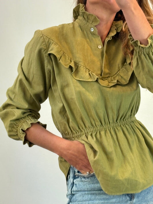 MARTINE LOVE. Blusa lino rustico verde
