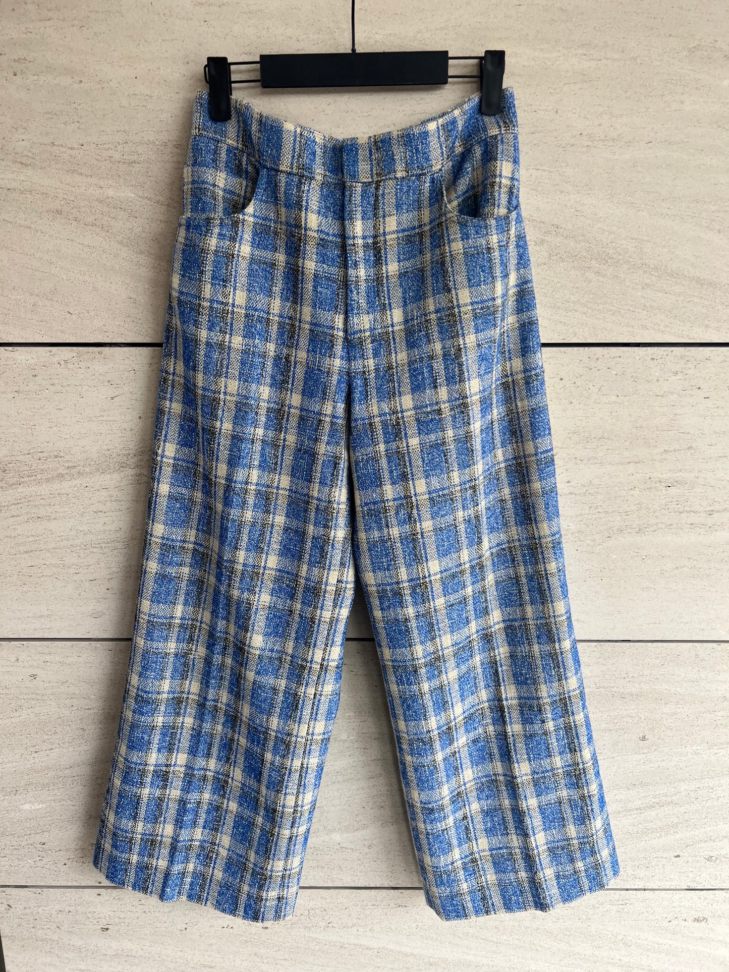 ZARA. Textured checked wide-leg trousers, XS