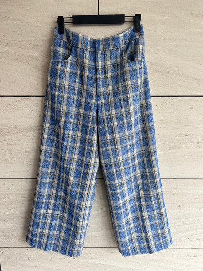 ZARA. Textured checked wide-leg trousers, XS