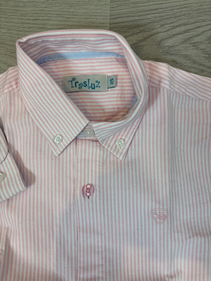 TRASLUZ. Camisa niño rayas rosa y blanca. T 10 años