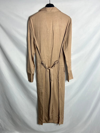 ZARA. Vestido camisero/kimono largo marrón claro T M