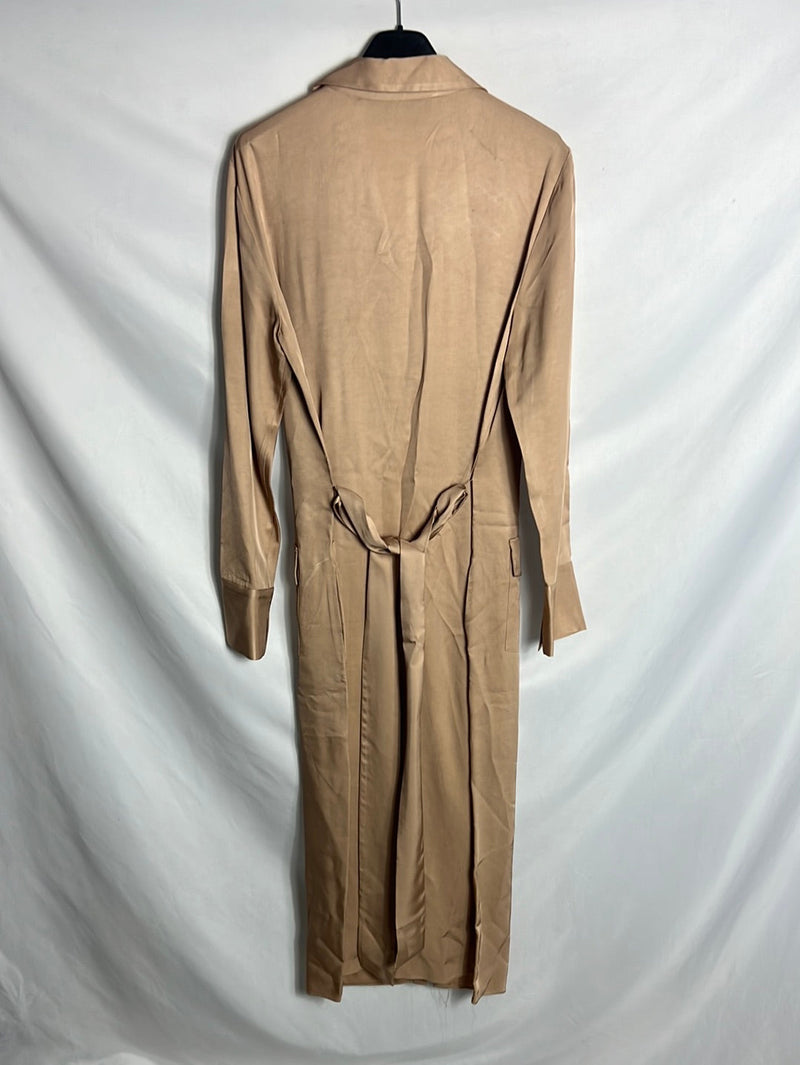 ZARA. Vestido camisero/kimono largo marrón claro T M