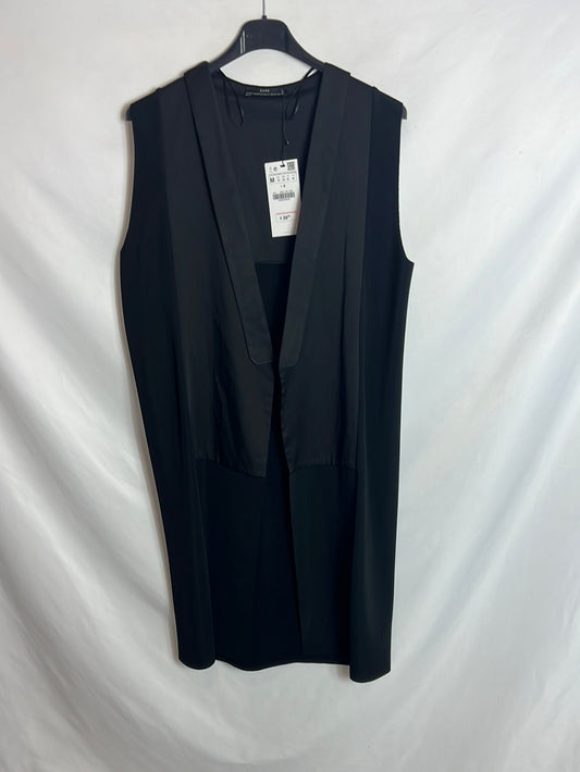 ZARA. Chaleco negro doble textura. T M