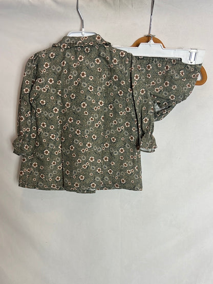 ANCAR. Vestido flores verdes bebé. T 6 meses