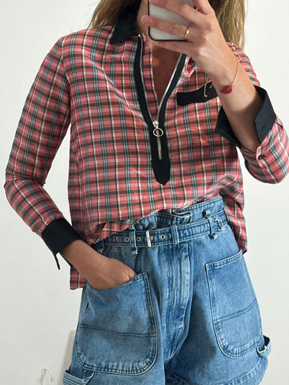 ISABEL MARANT. Checkered silk blouse with zipper. Size 36