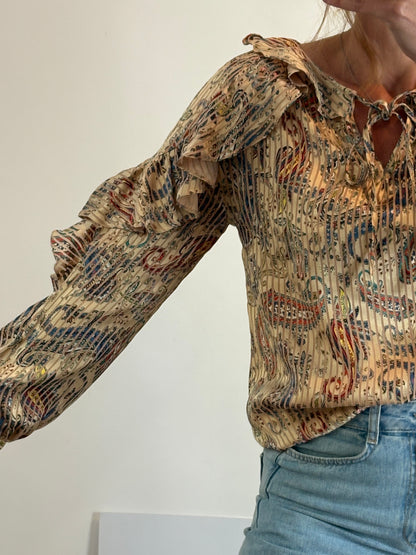 MAJE. Blusa estampada manga volante. T S