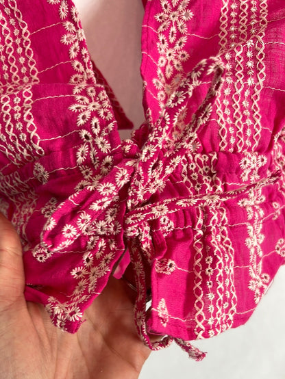 ZARA. Top rosa atado al cuello. T S