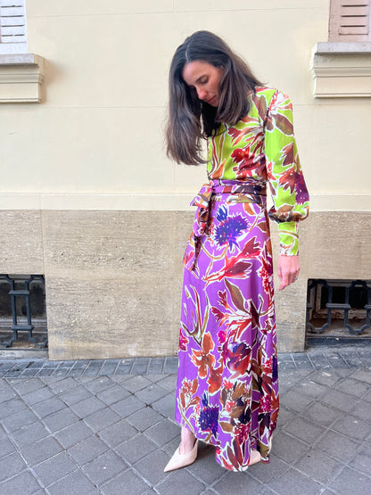 MONTENEGRO. Vestido largo estampado lazada