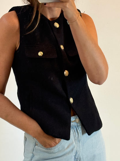 ZARA. Black textured vest Ts