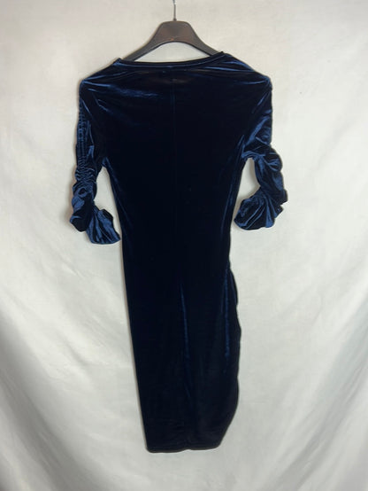 BERSHKA. Short blue velvet dress. Size XS