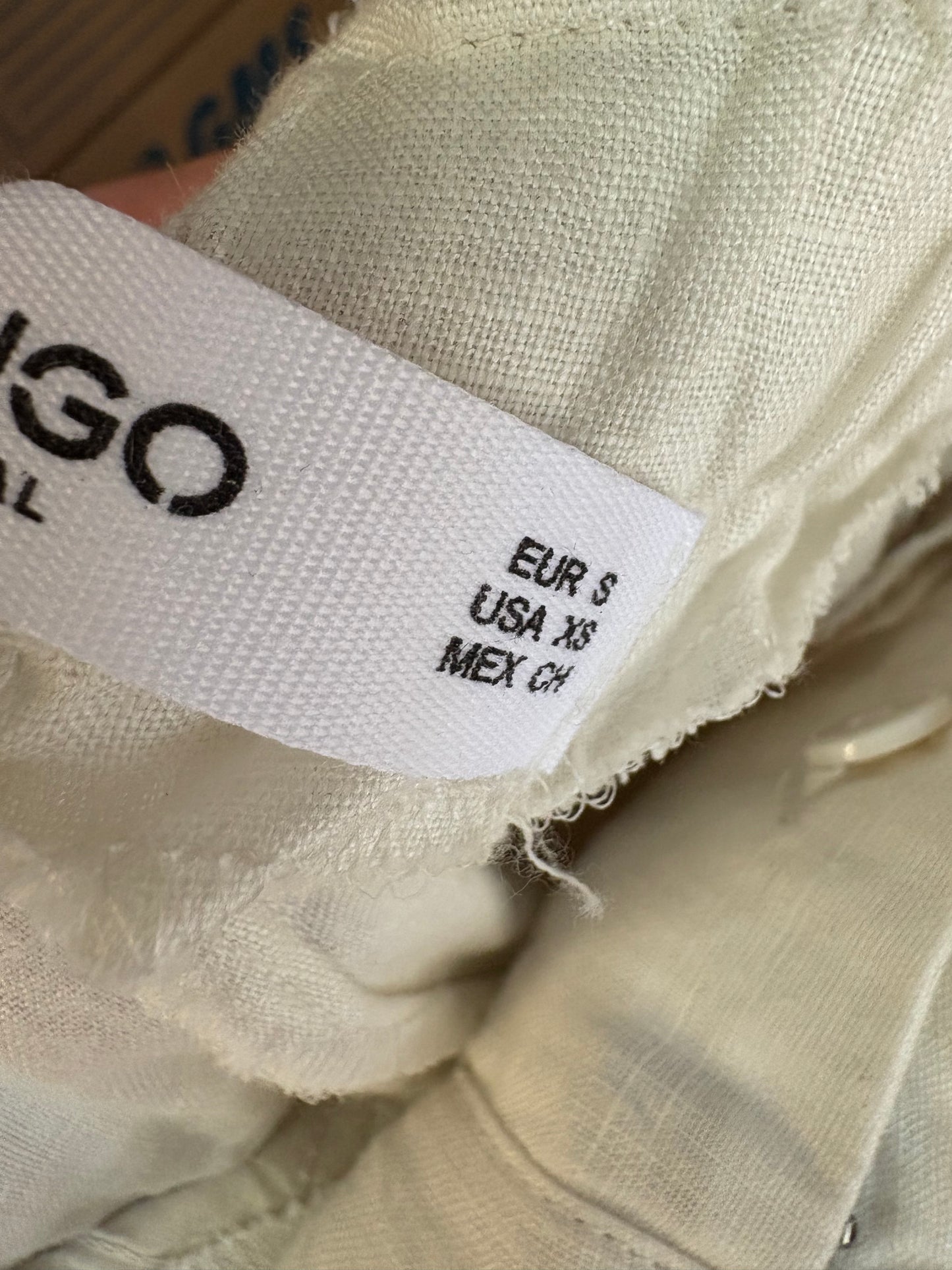 MANGO. Pantalón blanco lino. T S