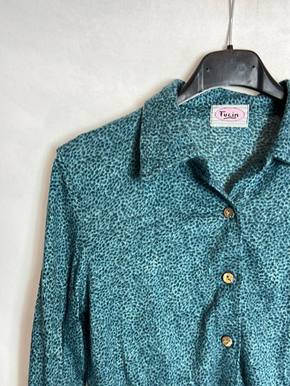 FUCIN. Blusa azul estampada textura. T S