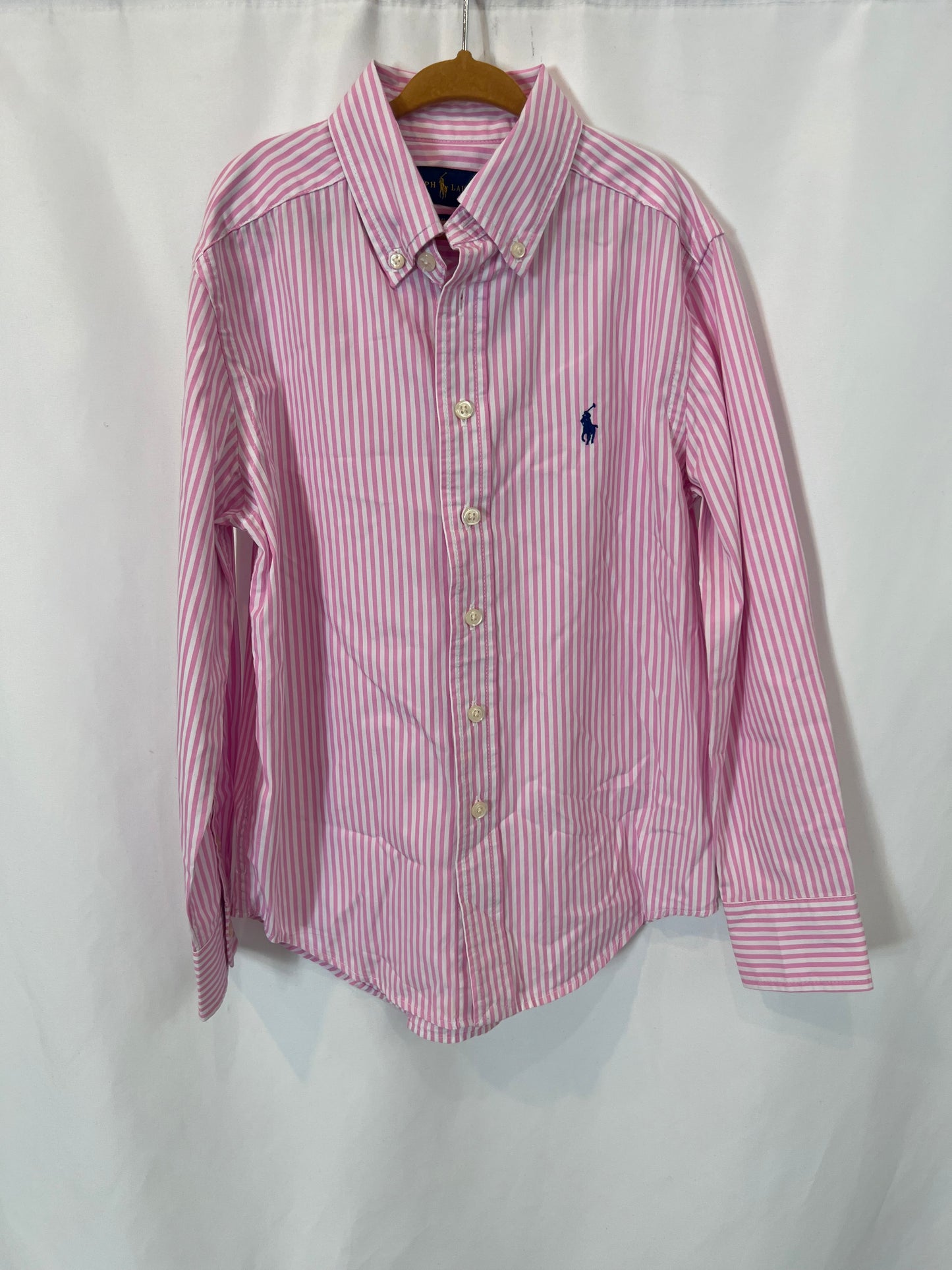 RALPH LAUREN. Pink striped logo shirt. Size 8 years.
