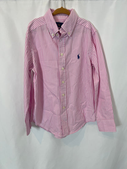 RALPH LAUREN. Pink striped logo shirt. Size 8 years.