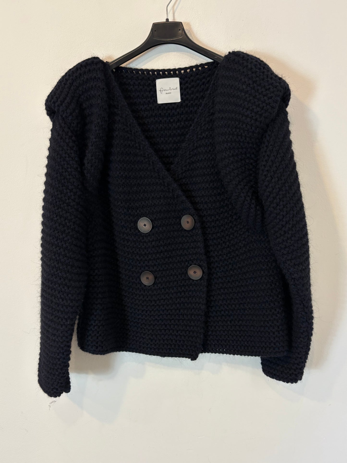 FRAMBUA. Blue chunky knit jacket. TS/M