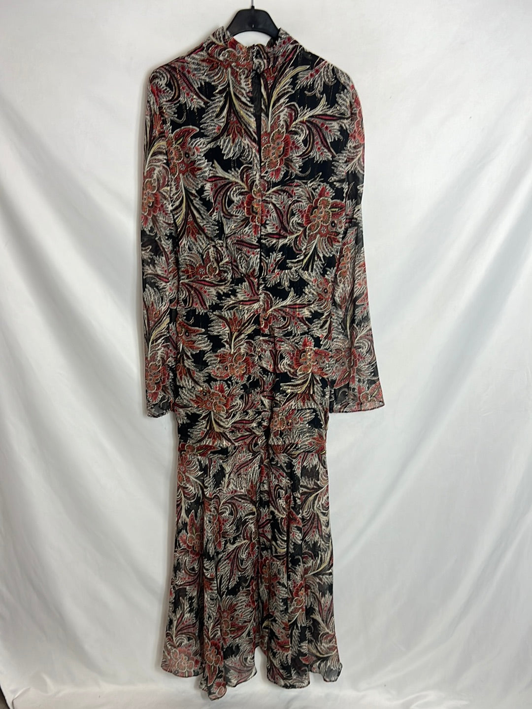 MANGO. Vestido midi estampado hilos drados. T M