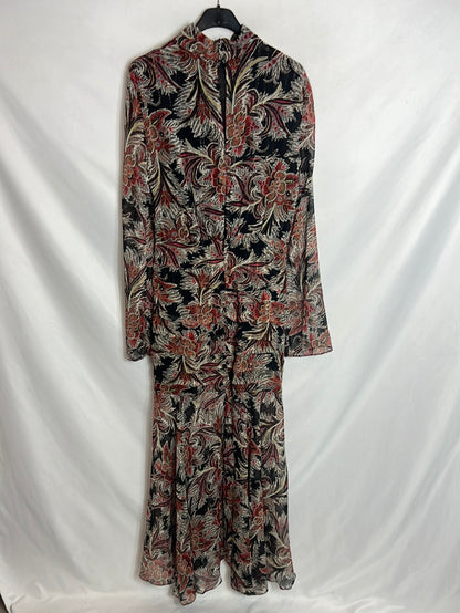 MANGO. Vestido midi estampado hilos drados. T M