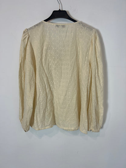 INTROPY. Tm embroidered beige blouse